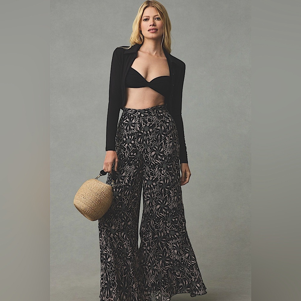 🗝️Anthropologie Florence Balducci Flowy Wide-Leg Pants in Navy Print